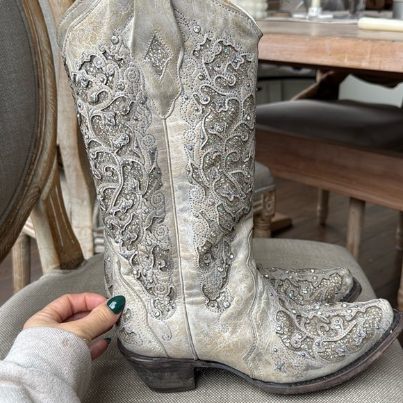 Corral Women's Glitter Inlay and Crystals Wedding Boots - Snip Toe size 6.5 - Picture 5 of 9